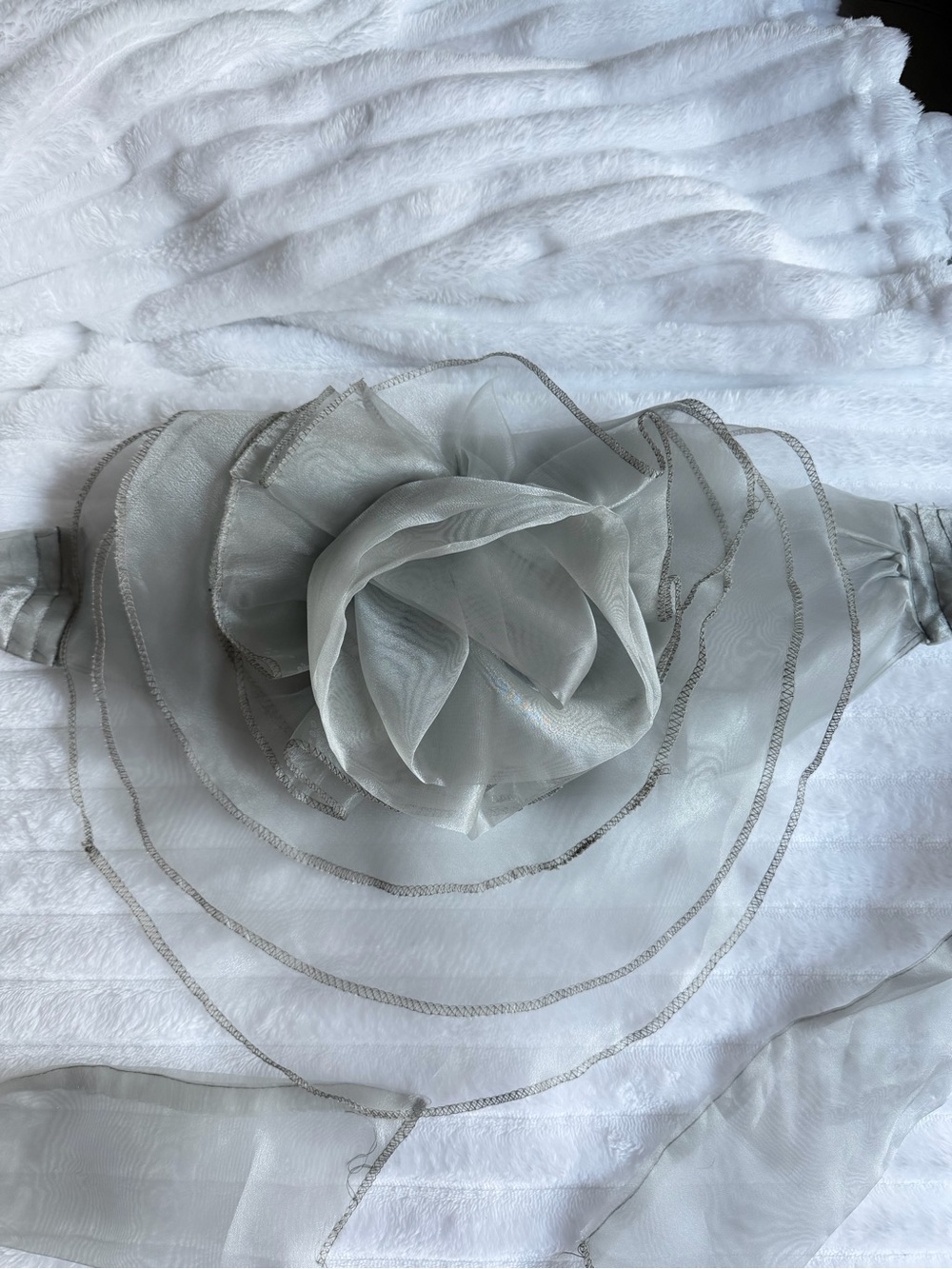 Silver Gray Organza Rosette Ruffle Statement Top Size S